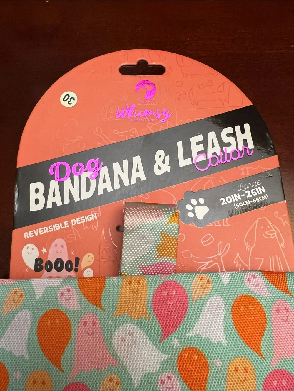 Whimsy Reversible Halloween Dog Bandana & Matching Leash - Pastel Ghost Print